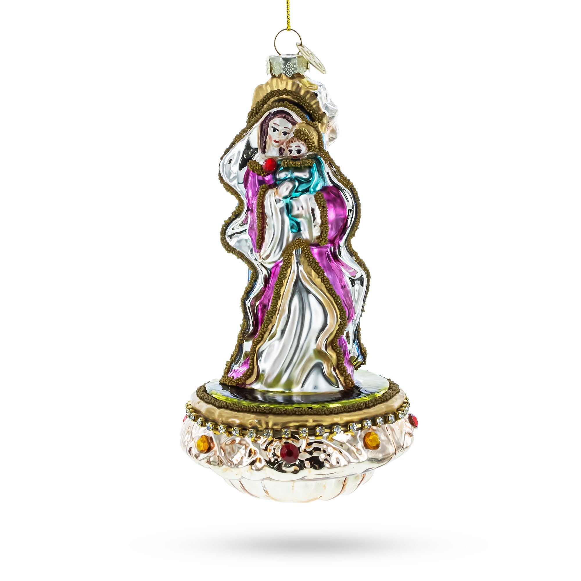 Nativity Scene Sacred Glass Christmas Ornament in Silver color Figurine