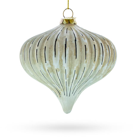 Ribbed Antique-Style Onion Finial -Timeless Blown Glass Christmas Ornament in Beige color,  shape