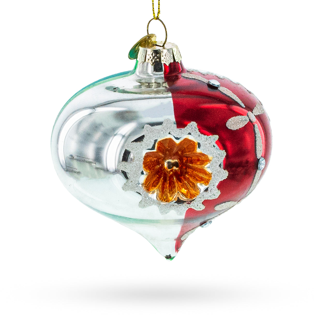 Retro Silver and Red Onion - Vintage-Inspired Blown Glass Christmas Ornament in Multi color,  shape