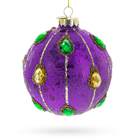 Jeweled-Accent Purple Ball - Elegant Blown Glass Ball Christmas Ornament in Purple color,  shape