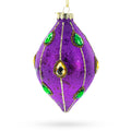 Jeweled-Accent Purple Rhombus Finial Glass Christmas Ornament in Purple color Finial
