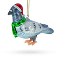 Pigeon in Santa Hat Glass Christmas Ornament in Gray color Figurine