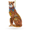 Glass Jaguar with Bow - Blown Glass Christmas Ornament in Gold color