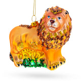 Glass Lion on the Grass - Blown Glass Christmas Ornament in Gold color