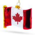 Waving Flag of Canada Glass Christmas Ornament in Multi color Figurine