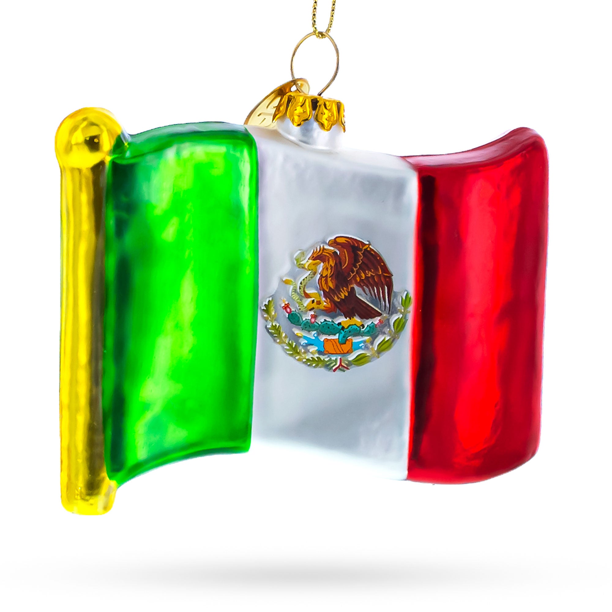 Waving Flag of Mexico Glass Christmas Ornament in Multi color Figurine