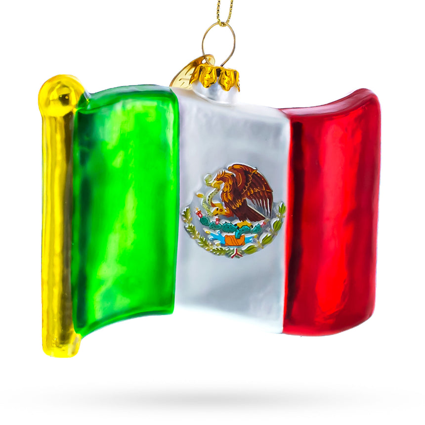 Waving Flag of Mexico Blown Glass Christmas Ornament in Multi color