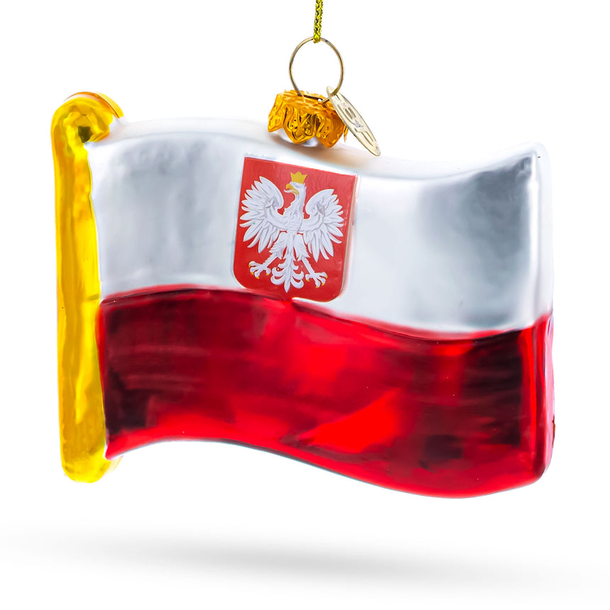 Waving Flag of Poland Blown Glass Christmas Ornament in Multi color