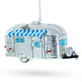 Camper Trailer with Awning Glass Christmas Ornament in Silver color Figurine