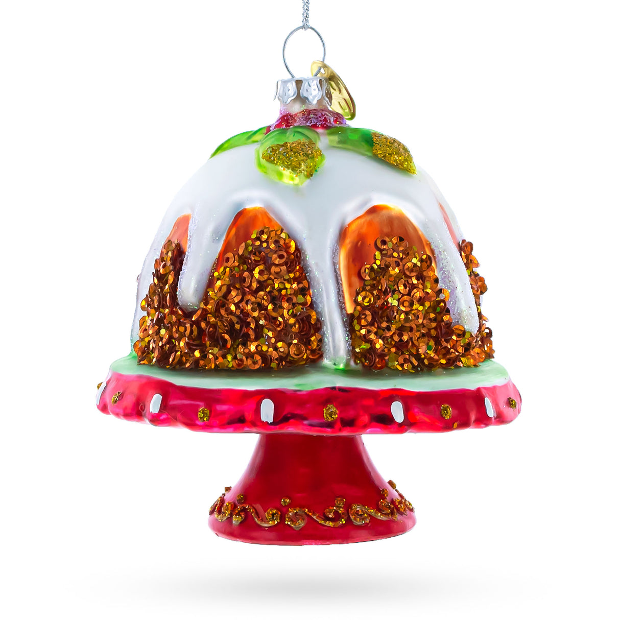 Glazed Cake - Blown Glass Christmas Ornament in Multi color,  shape