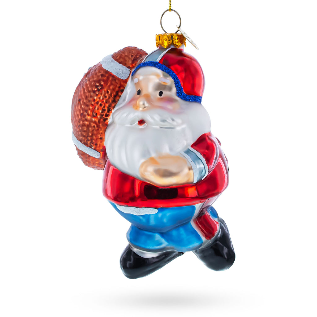 Glass Santa the Football Player - Blown Glass Christmas Ornament in Multi color