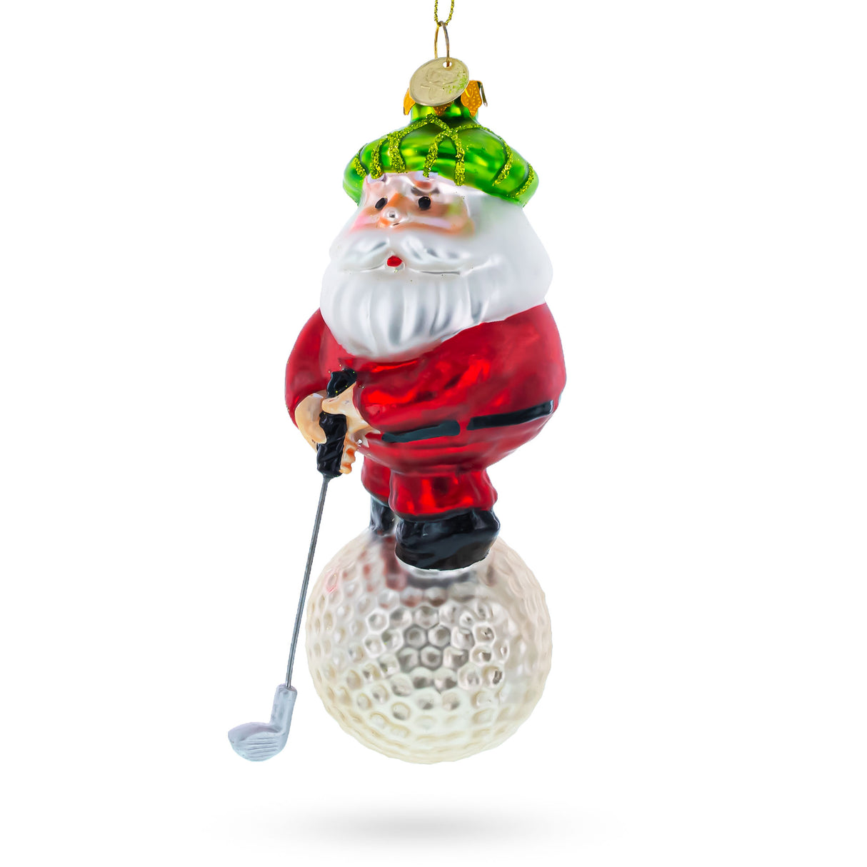 Santa the Golf Player - Blown Glass Christmas Ornament in Multi color,  shape
