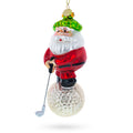 Santa the Golf Player Glass Christmas Ornament in Red color Figurine