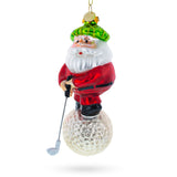 Santa the Golf Player Blown Glass Christmas Ornament in Multi color