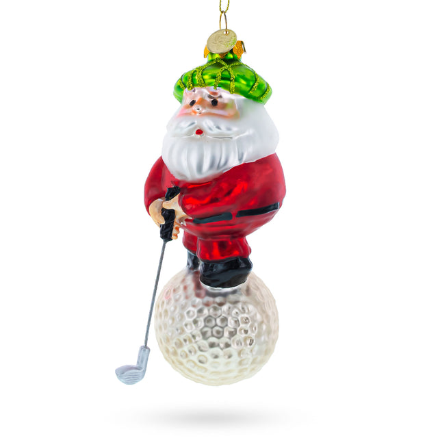 Glass Santa the Golf Player - Blown Glass Christmas Ornament in Multi color