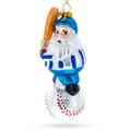 Santa the Baseball Player Glass Christmas Ornament in Blue color Figurine