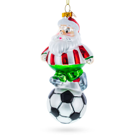 Santa the Soccer Player - Blown Glass Christmas Ornament in Multi color,  shape