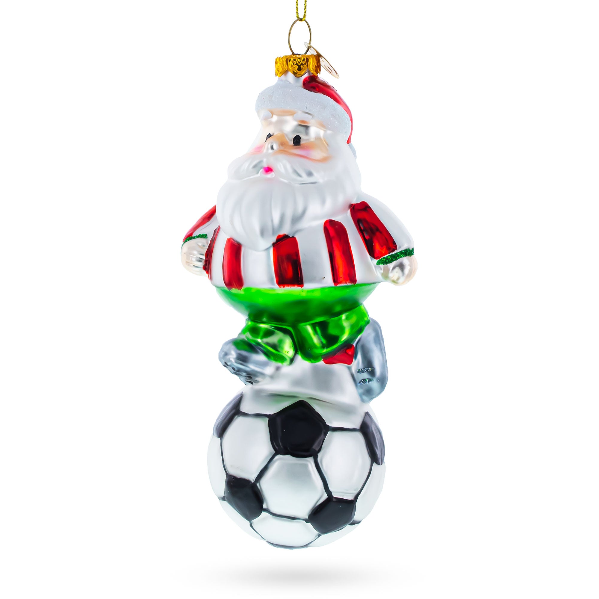 Santa the Soccer Player Glass Christmas Ornament in Multi color Figurine
