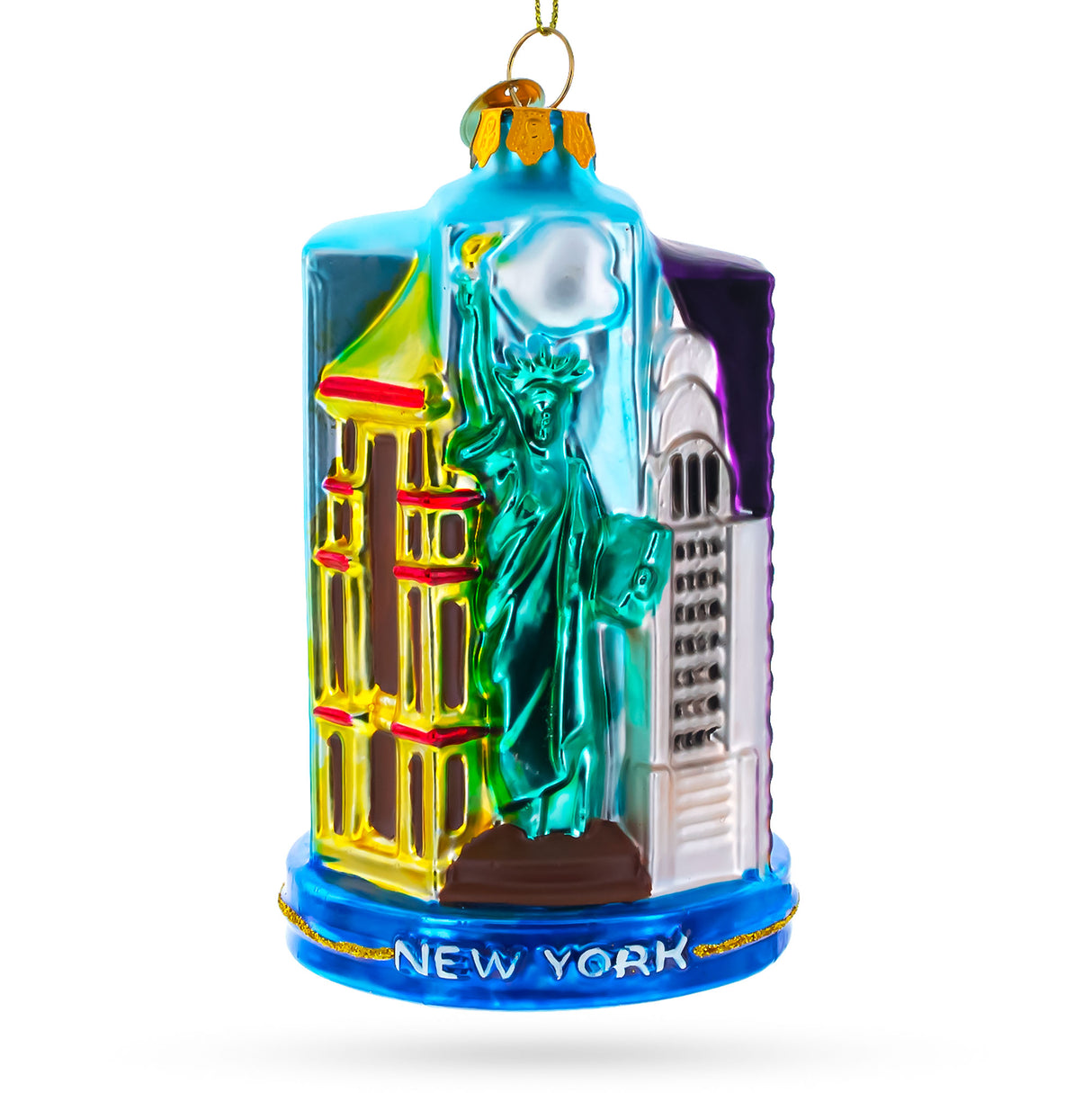 New York City Attractions - Blown Glass Christmas Ornament in Multi color,  shape