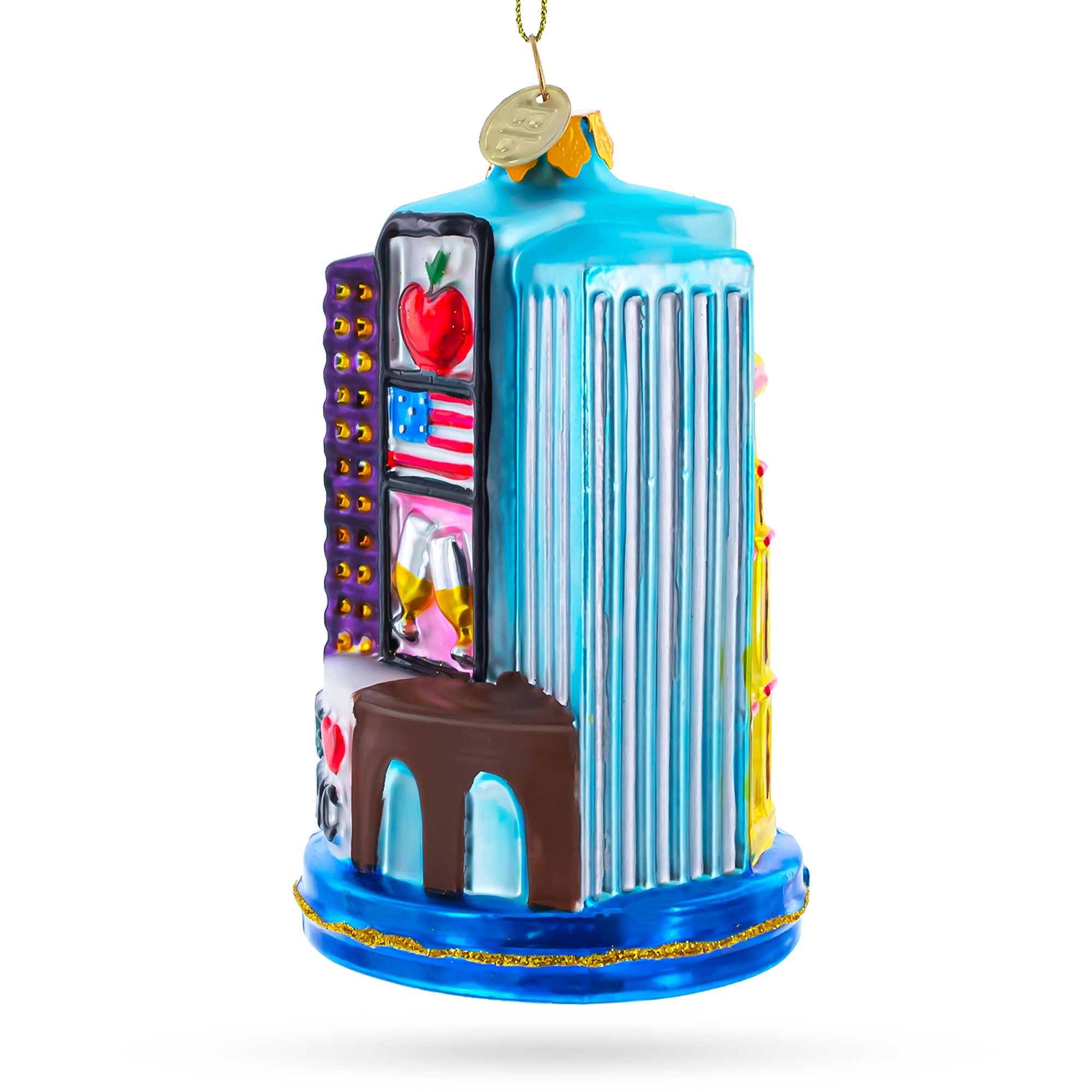 Landmarks of New York City Glass Christmas OrnamentChina , dimensions in inches: 5 x 2.8 x 2.8