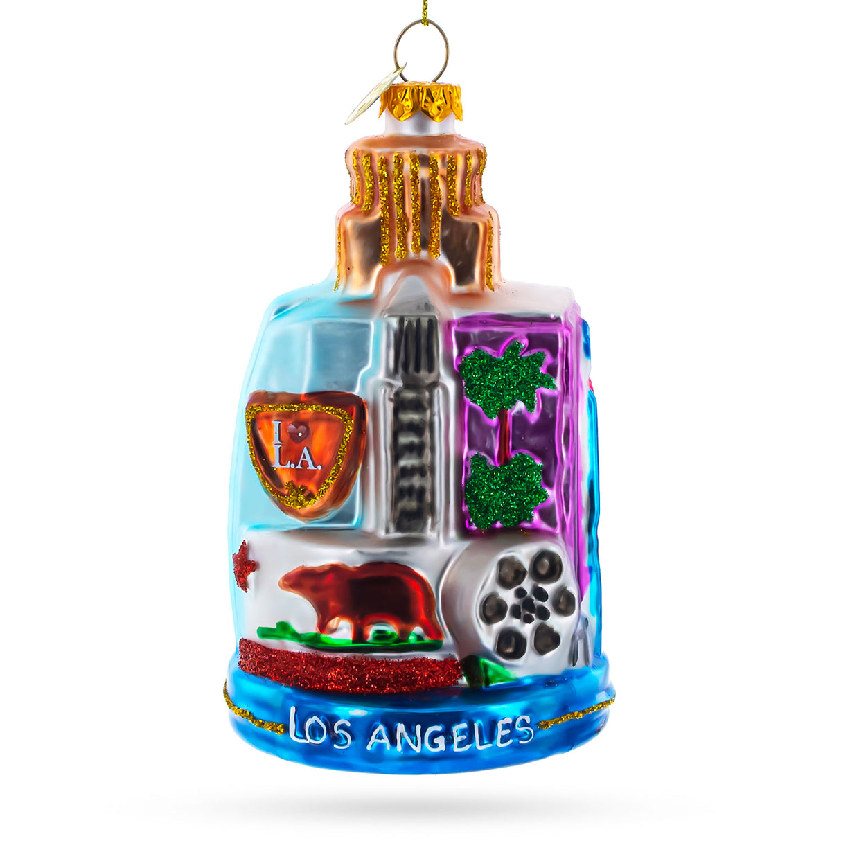Los Angeles Attractions - Blown Glass Christmas Ornament in Multi color,  shape