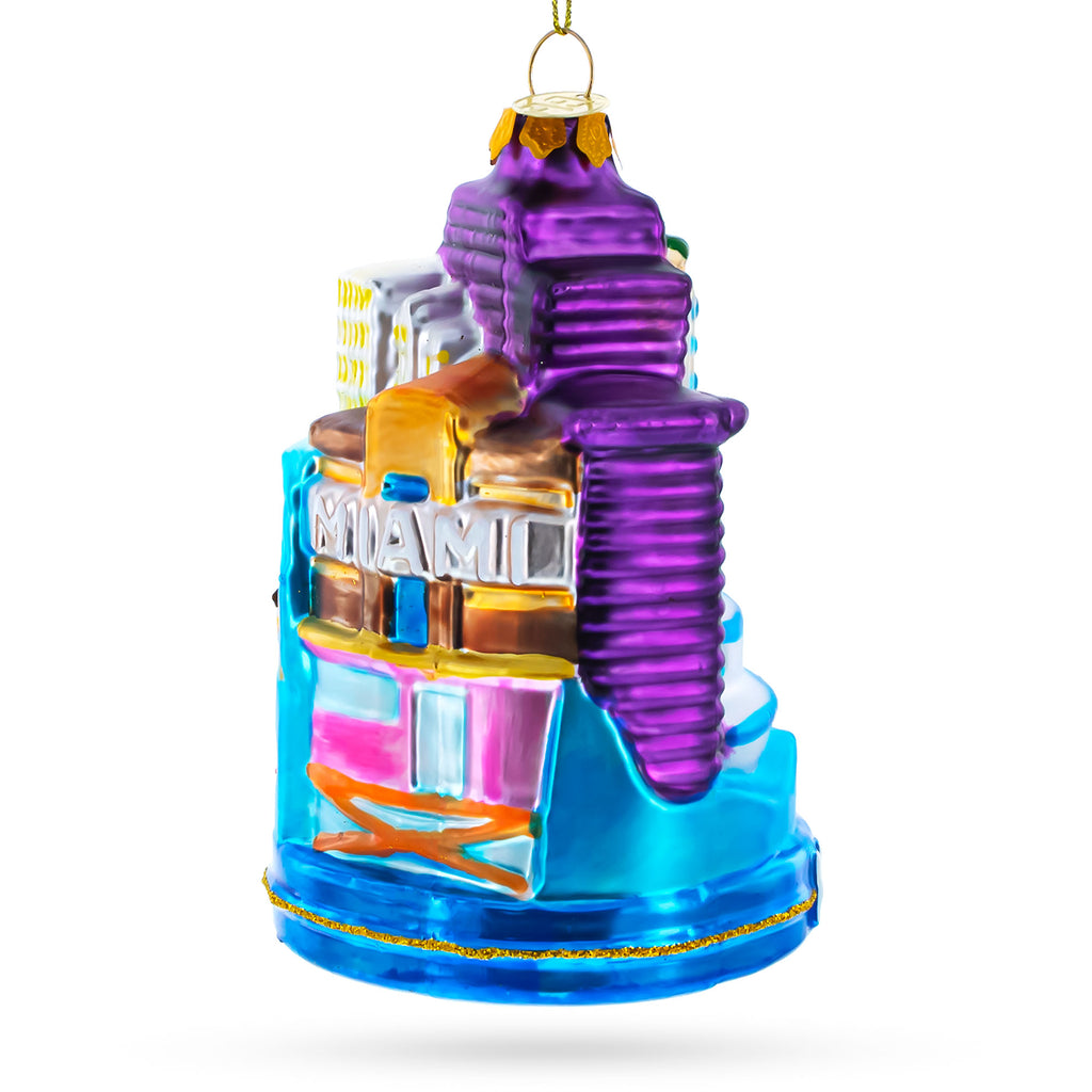 Landmarks of Miami, Florida Glass Christmas OrnamentChina , dimensions in inches: 5 x 3 x 3