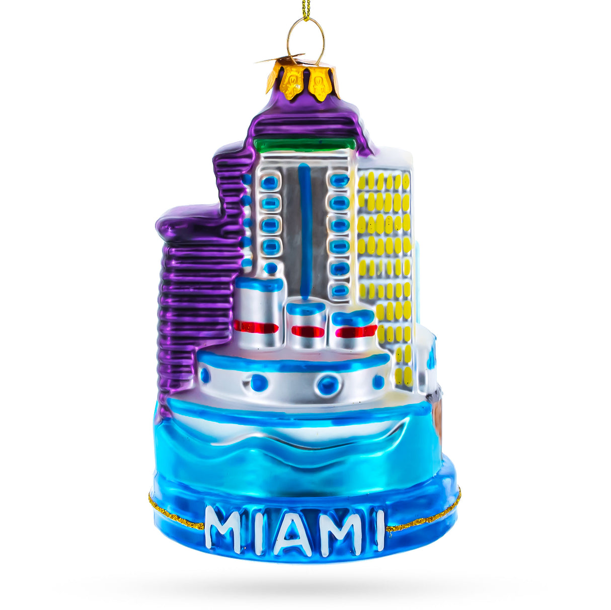 Miami Attractions - Blown Glass Christmas Ornament in Multi color,  shape