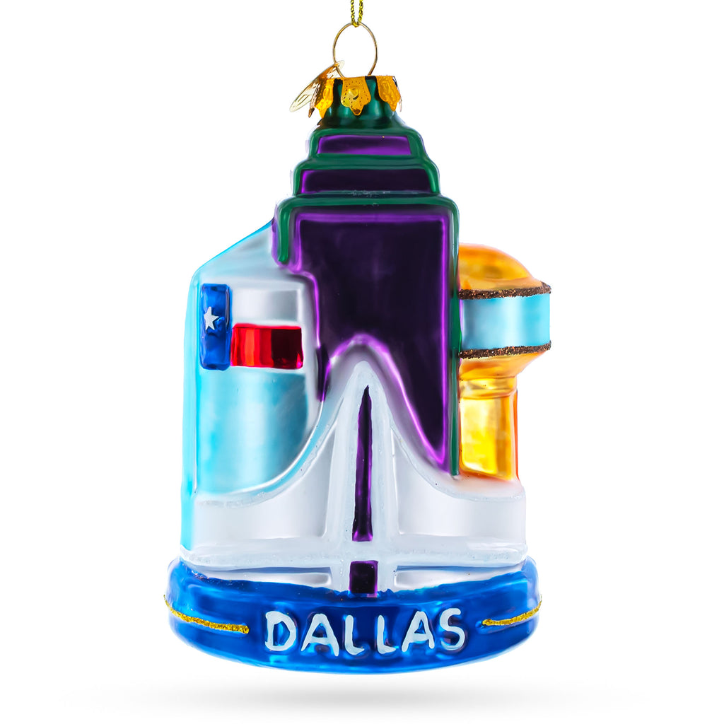 Landmarks of Dallas, Texas Glass Christmas Ornament in Blue color Figurine