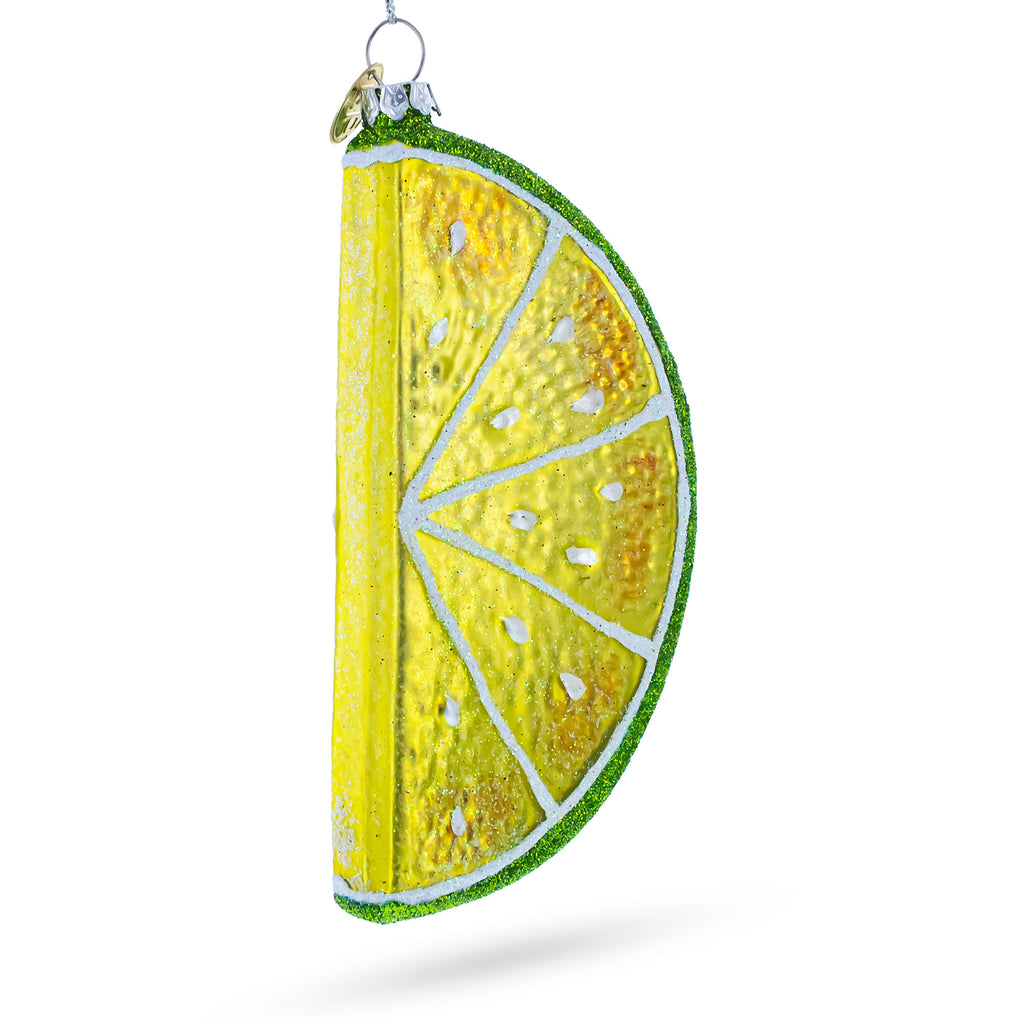 Slice of Lime Glass Christmas Ornament in Yellow color Figurine