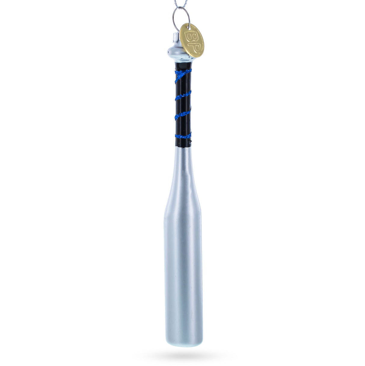 Silver Baseball Bat Blown Glass Christmas Ornament in Silver color,  shape