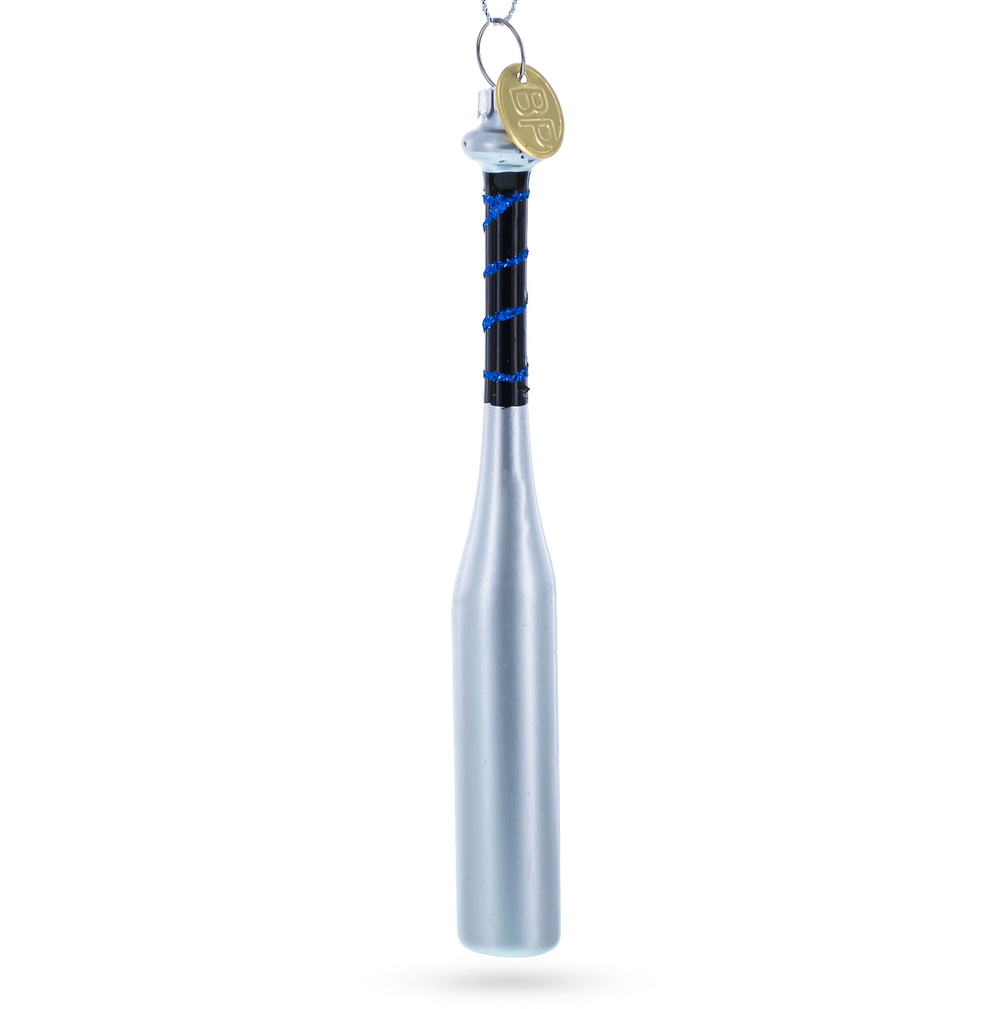Silver Baseball Bat Blown Glass Christmas Ornament in Silver color Figurine