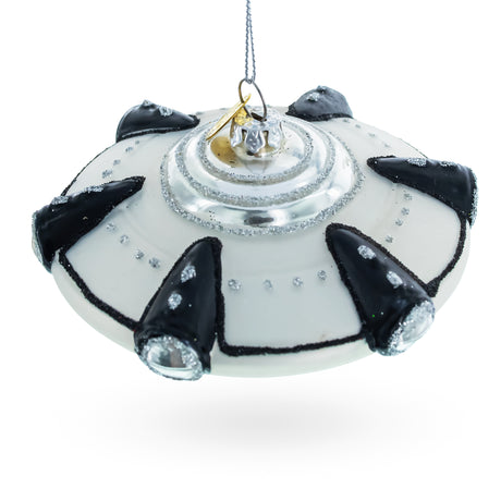 Intriguing UFO/Alien Spaceship - Blown Glass Christmas Ornament in Multi color,  shape