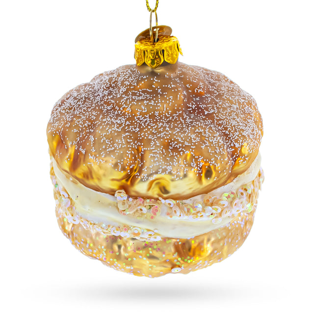 Whipping Cream Pastry Blown Glass Christmas Ornament in Brown color,  shape
