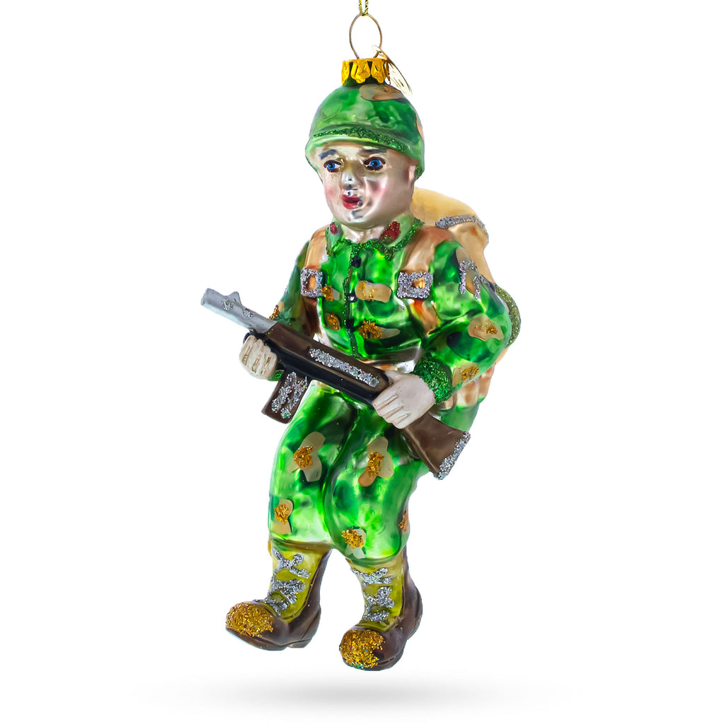 Glass Soldier Blown Glass Christmas Ornament in Green color