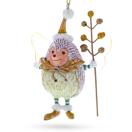 Hedgehog Fairy Blown Glass Christmas Ornament in Multi color,  shape