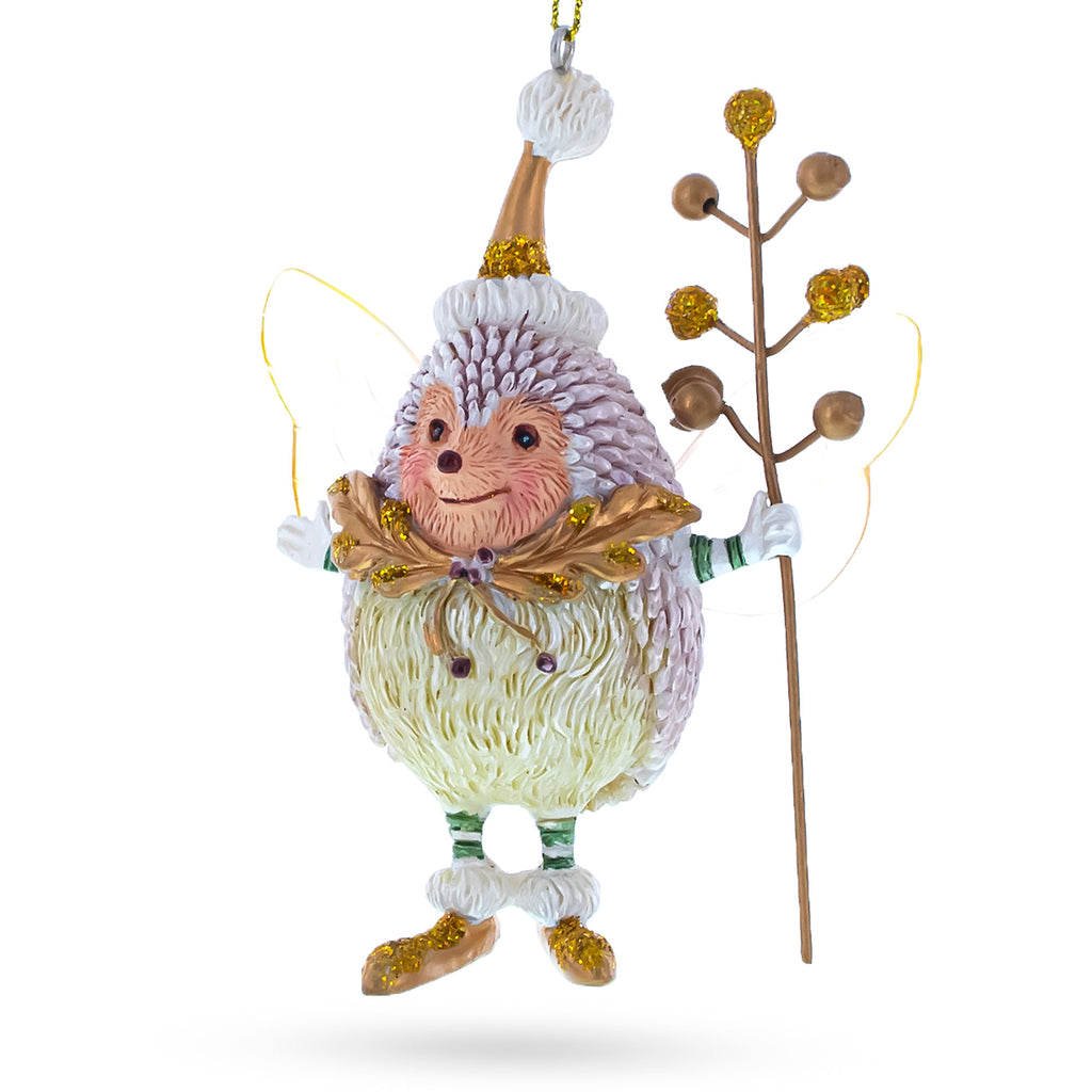 Hedgehog Fairy Glass Christmas Ornament in Multi color Figurine