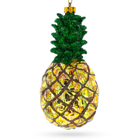 Shiny Pineapple Blown Glass Christmas Ornament in Gold color,  shape