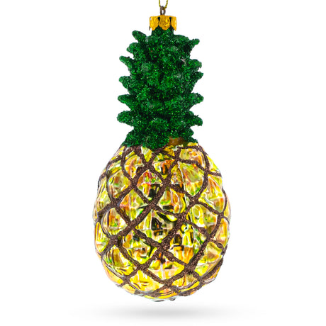 Shiny Pineapple Blown Glass Christmas Ornament in Gold color