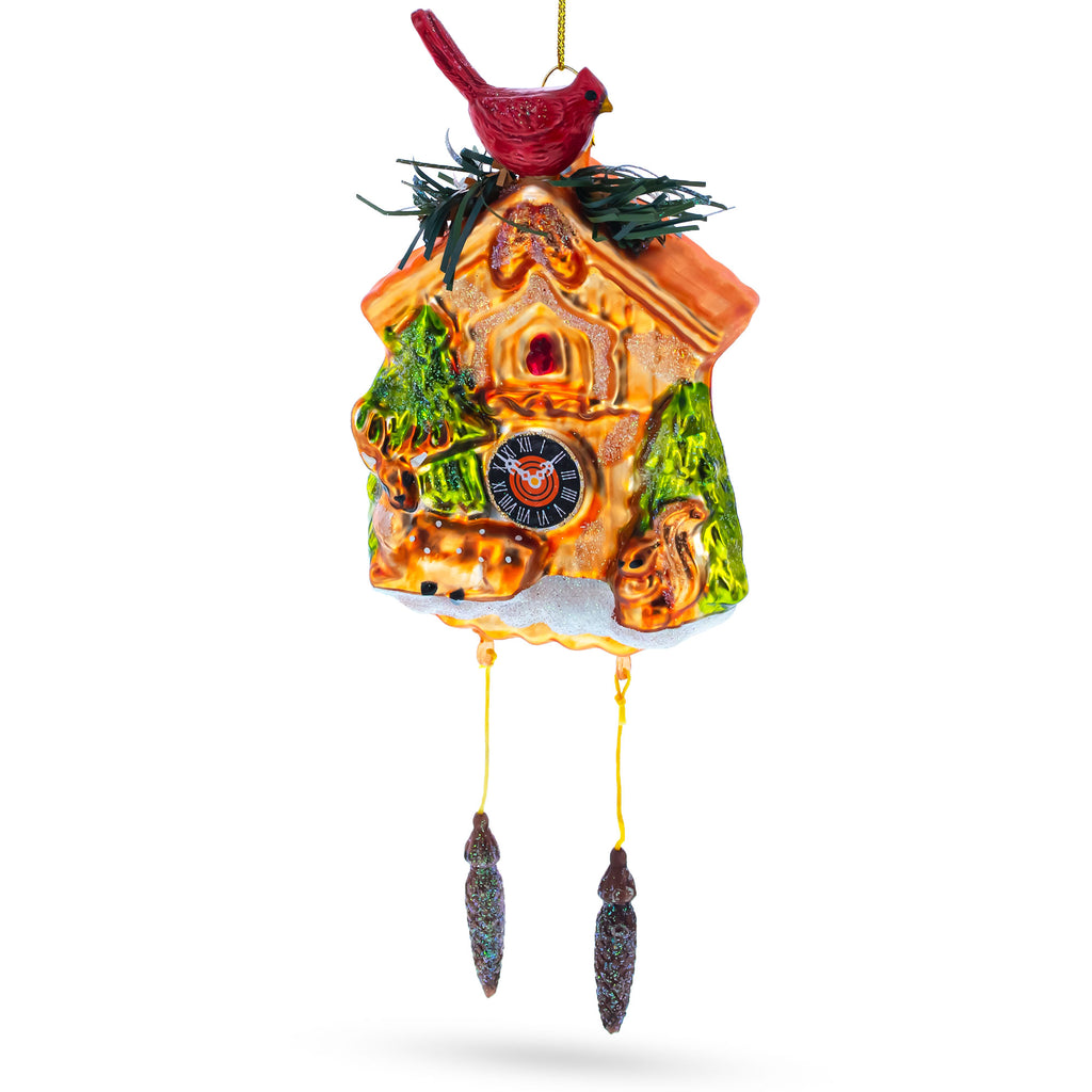 Cuckoo Clock Glass Christmas Ornament in Orange color Figurine