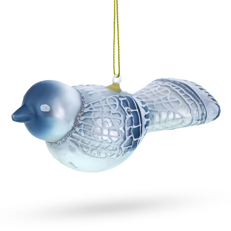 Gray Bird Blown Glass Christmas Ornament in Gray color