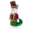 Puppy in Stocking Glass Christmas Ornament in Green color Figurine