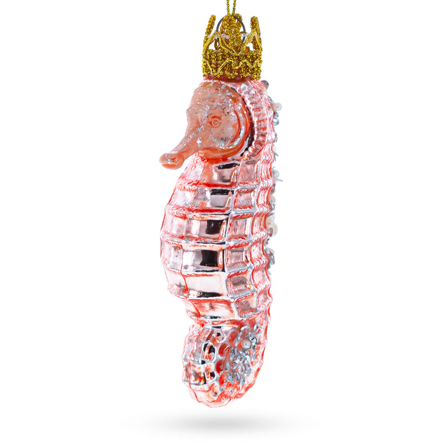 Pink Seahorse Blown Glass Christmas Ornament in Pink color,  shape