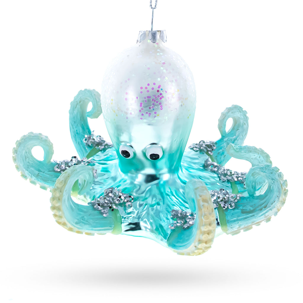Blue Octopus Glass Christmas Ornament in Blue color Figurine