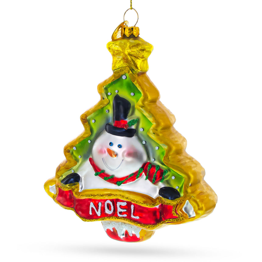 Snowman NOEL Christmas Tree Blown Glass Ornament in  color Triangle