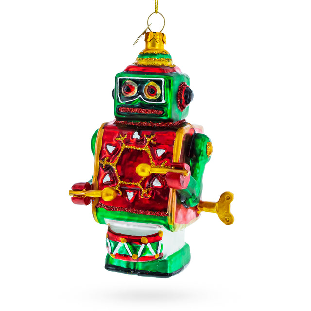 Futuristic Robot-Drummer - Blown Glass Christmas Ornament in Multi color,  shape