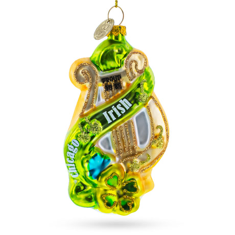 Irish Harp Blown Glass Christmas Ornament in Green color