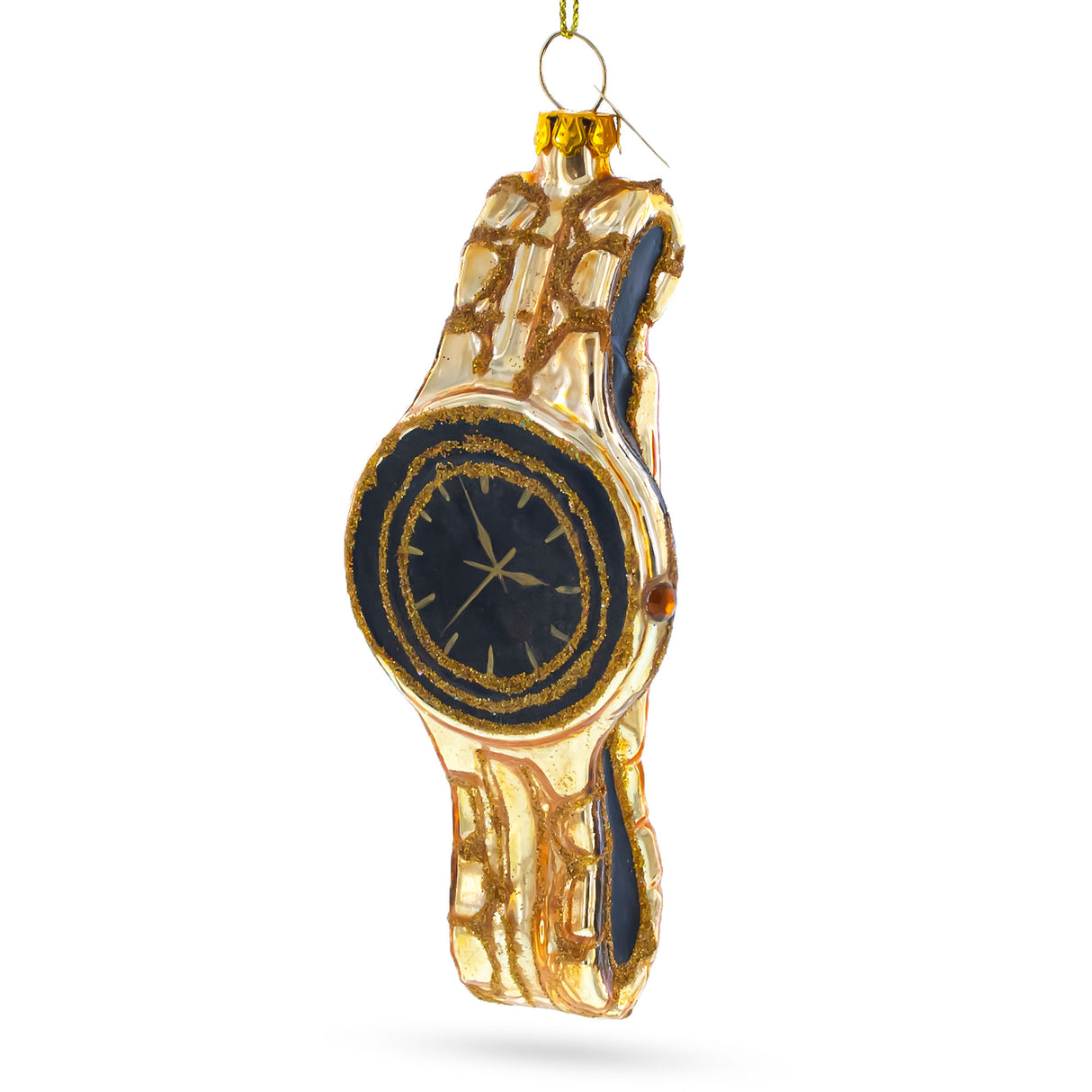 Golden Watch Blown Glass Christmas Ornament in Gold color,  shape