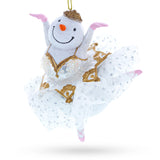 Snowwoman Ballerina Blown Glass Christmas Ornament in White color,  shape