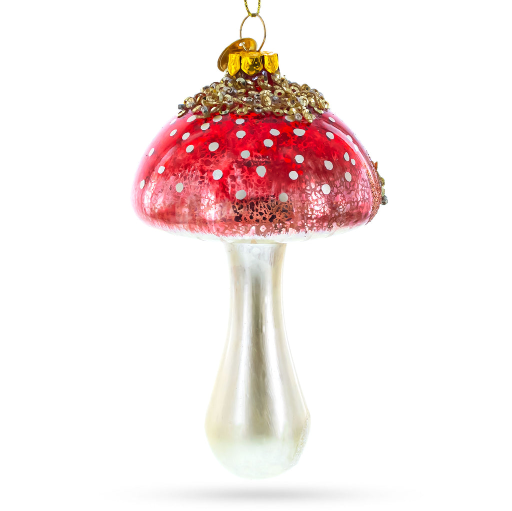 Amanita Mushroom Glass Christmas Ornament in Red color Figurine