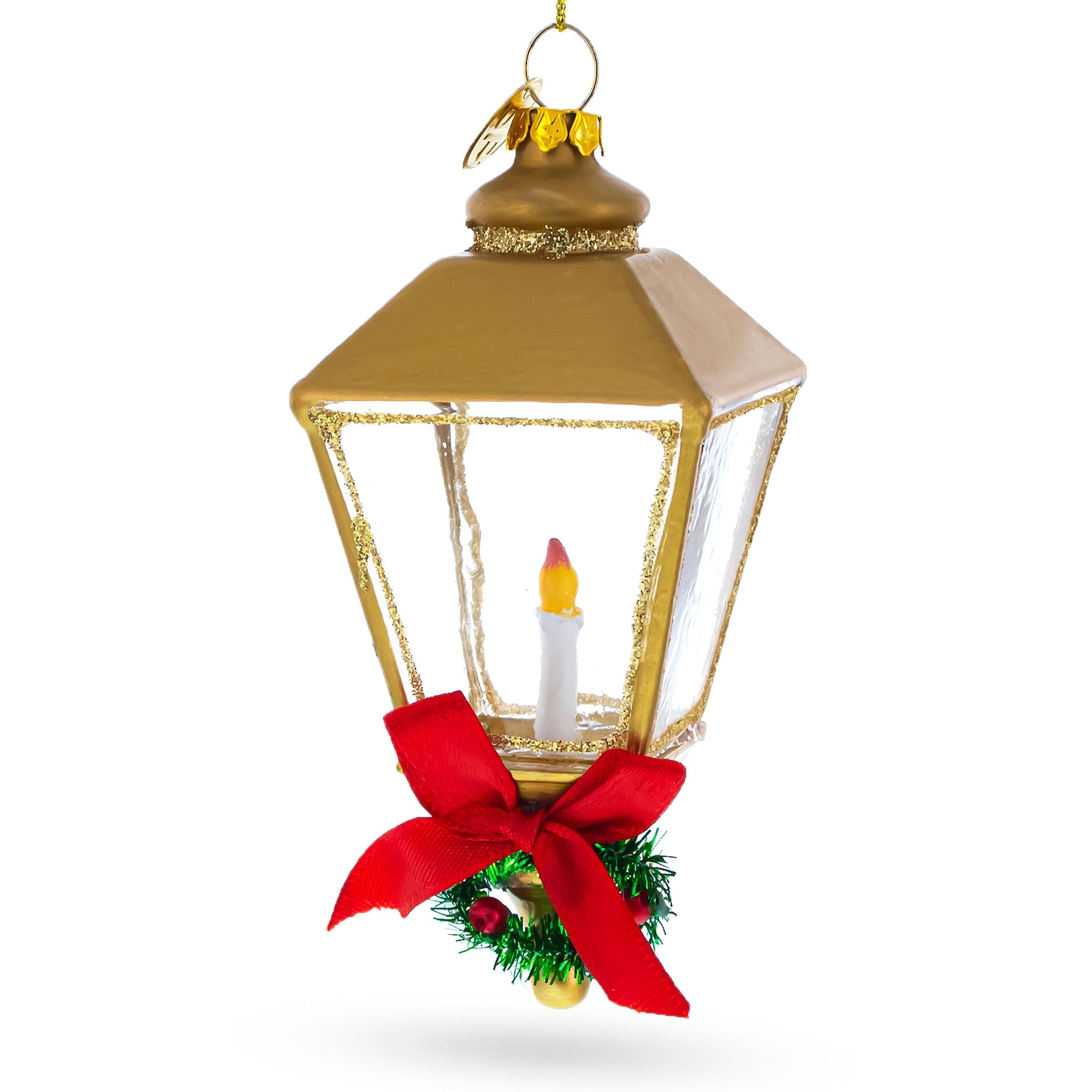 Golden Lantern Glass Christmas Ornament in Gold color Figurine
